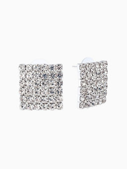 Серьги со стразами "Квадрат" 20*20мм, цвет белый в серебре