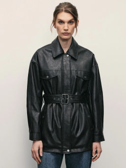 Куртка из искусственной кожи с ремнём / Zarina  фото 5