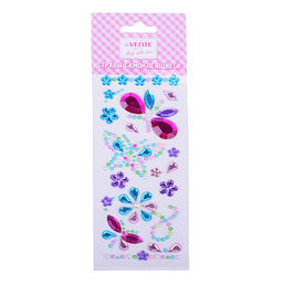 Стразы самоклеящиеся "Бабочки" акриловые, карточка 7,5x18 cм, цвета ассорти, в пластиковом пакете с блистерным подвесом