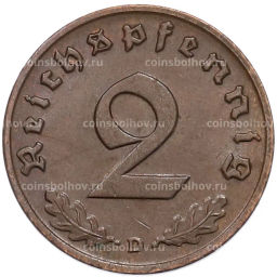 Монета 2 рейхспфеннига 1939 года D Германия