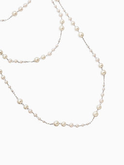 Бусы жемчужные, длинные, d=3.4, 5.6, 8.10, белые в серебре