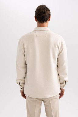 Замшевая куртка-рубашка стандартного кроя с воротником-поло и длинными рукавами - Defacto фото 7