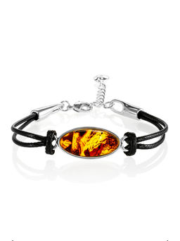 Браслет Сильверстоун с янтарной мозаичной вставкой