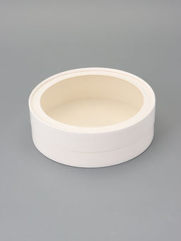 Коробка подарочная круглая с окном, завальцованная, белая, 18×6 см