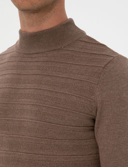 Vizon Melanj Slim Fit _eyrek Yaka Triko Kazak