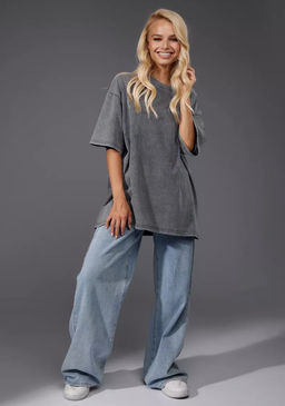 K12360 Футболка OVER SIZE (плотный хлопок) СВ_СЕРЫЙ