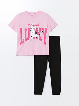 Bisiklet Yaka Bask?l? K?sa Kollu K?z ?ocuk Pijama Tak?m?