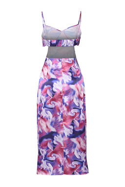 TRENDYOLMILLA Pembe-Cok Renkli Cicek Desenli Dokuma Saten S?k Abiye Elbise TPRSS23EL00305  фото 13