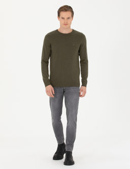 Базовый свитер приталенного кроя цвета хаки - Cacharel фото 4