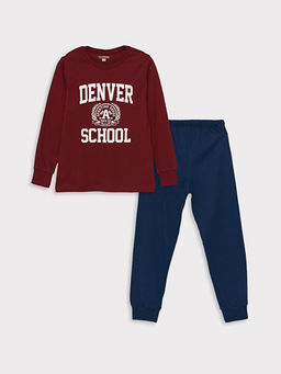 Bisiklet Yaka Bask?l? Uzun Kollu Erkek ?ocuk Pijama Tak?m?