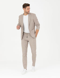 A__k Kahverengi Ex. Slim Fit Keten Kar___ml_ Kuma_ Pantolon