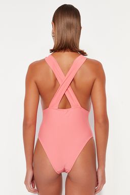 Pembe Halter Yaka Cut Out/Pencereli Normal Paca Mayo TBESS23MA00319