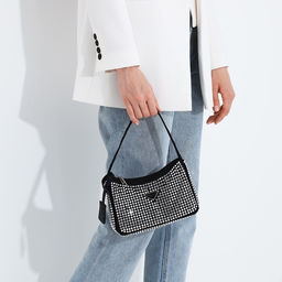 Сумка-багет на молнии, цвет черный/серые стразы - Simaland фото 7