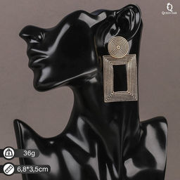 Серьги металл Афина круг и прямоугольник, цвет золото
