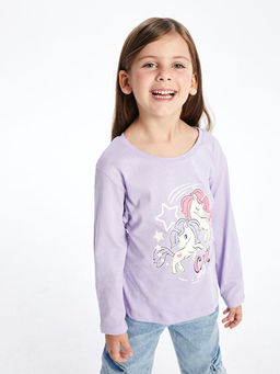 Bisiklet Yaka Uzun Kollu Bask?l? K?z ?ocuk Ti??rt