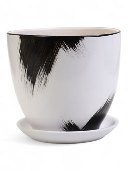 Горшок для цветов Штрих, 5 л, d=22 см, h=19.5 см, с поддоном, керамика, белый