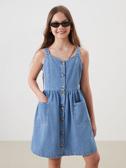 Kare Yaka K?z ?ocuk Jean Elbise