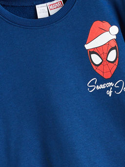Bisiklet Yaka Spider-Man Bask?l? Erkek ?ocuk Sweatshirt