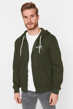 TRENDYOL MAN Siyah Regular/Normal Kesim Kapusonlu Slogan Bask?l? Ici Polar/S?cak Tutan Sweatshirt TMNAW23SW00227