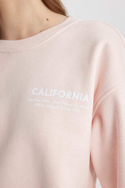 Толстовка свободного кроя из плотной ткани с круглым вырезом и принтом - Defacto фото 5