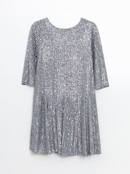 Bisiklet Yaka Pul ??lemeli K?z ?ocuk Elbise