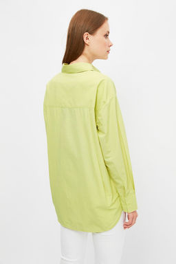 TRENDYOLMILLA Beyaz Tek Cepli Boyfriend/Genis Kal?p Pamuklu Dokuma Gomlek TWOAW20GO0115 фото 8