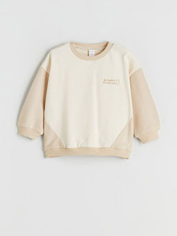 Bisiklet Yaka Bask?l? Erkek Bebek Sweatshirt ve Pantolon 2li