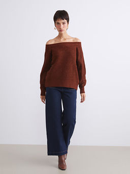 Kay?k Yaka Oversize Kad?n Triko Kazak