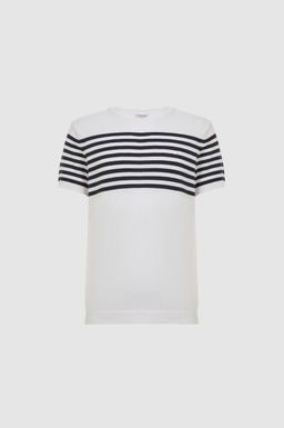 Erkek Slim Fit Bisiklet Yaka Beyaz Triko Ti__rt