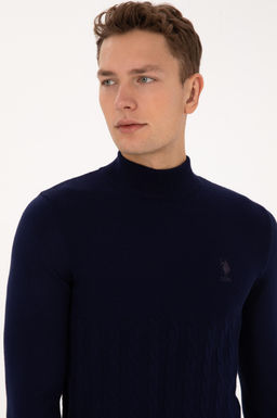Erkek Slim Fit Yar_m Bal_k__ Yaka Lacivert Kazak - U.s. polo assn фото 2