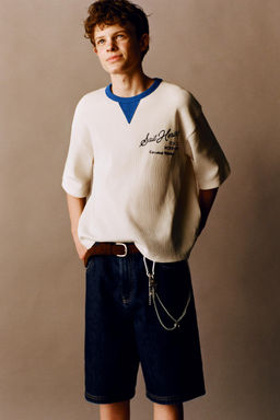 CAMISETA WAFFLE CONTRASTE / Crudo / Azul - Zara фото 6