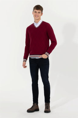U. S. Polo Assn Мужской бордовый трикотажный свитер с v-образным вырезом - U.s. polo assn фото 11