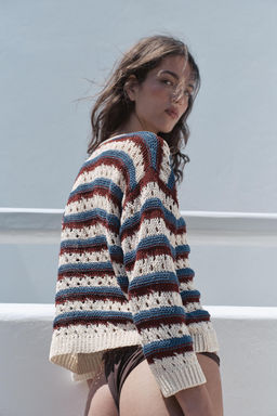 CHAQUETA RAYAS PUNTO CALADO / Multicolor - Zara фото 6