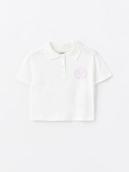 Polo Yaka Bask?l? K?sa Kollu K?z ?ocuk Ti??rt