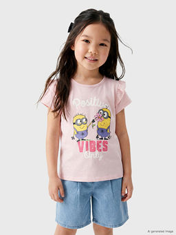 Bisiklet Yaka Minions Bask?l? K?z ?ocuk Ti??rt