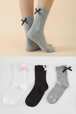 Cok Renkli 3lu Paket Kurdele/Fiyonk Detayl? Fitilli Orme Corap THMAW25CO00001 - Trendyolmilla фото 2