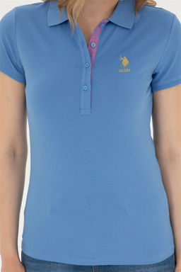 Женская темно-синяя базовая футболка с воротником-поло Неожиданная скидка в корзине - U.s. polo assn фото 6