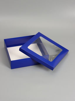 Цена за 5 шт. Коробка складная, крышка-дно, синяя, с окном 30 х 30 х 8 см