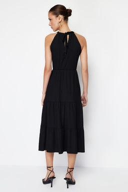 Siyah*001 Boyundan Baglamal? Bask?l? A-Line Maxi Orme Maxi Elbise TWOSS23EL00705