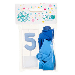 Свеча для торта, цифра 5 + воздушные шары, 5 шт, голубой - Страна карнавалия фото 4