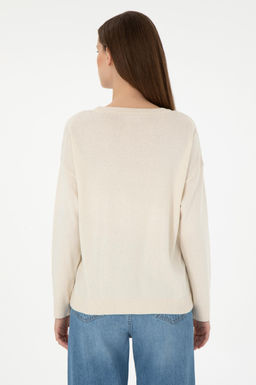 Женский кремовый меланжевый свитер с круглым вырезом Неожиданная скидка в корзине - U.s. polo assn фото 5