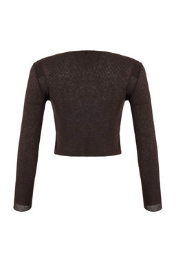 Kahverengi Transparan Bisiklet Yaka Esnek Orme Bluz TWOSS26BZ00240 - Trendyolmilla фото 6