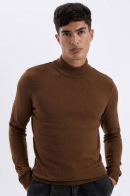 Slim Fit Dar Kesim Yar?m Bal?kc? Yaka Basic Duz Triko Kazak