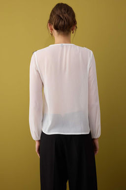 Ekru Contrast Biyeli Boho Dokuma Bluz TWOAW26BZ00144
