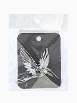 Брошь "Феникс снежный", цвет серо-зелёный в серебре