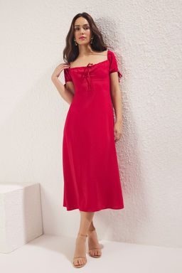 Yesil Duz Maxi Dokuma Elbise TWOSS25EL00662 - Trendyolmilla фото 6