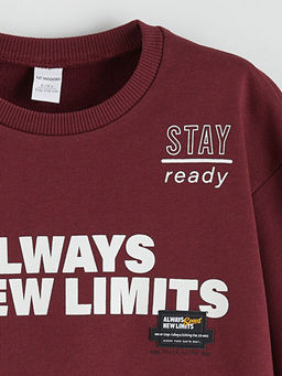 Bisiklet Yaka Bask?l? Erkek ?ocuk Kal?n Sweatshirt