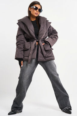 Куртка утепленная со съемным капюшоном шоколад