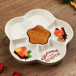 Менажница керамическая новогодняя «Уютных и теплых вечеров», 24 см, белая