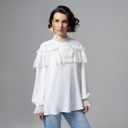 Блуза с рюшами, Мелодия сердца (белая) - Charutti фото 4